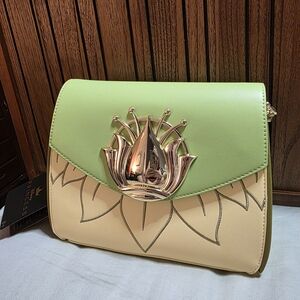 Green and Tan Women's Bag with Floral Accent